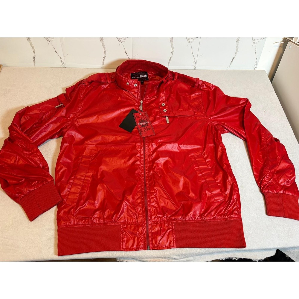 Regal Wear Mens Red Shiny Bomber Jacket Streetwear Windbreaker 2XL New With Tags